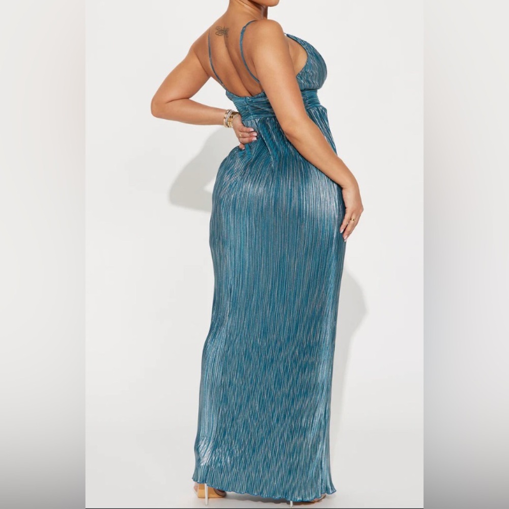 Mina Metallic Plisse Maxi Dress - Teal